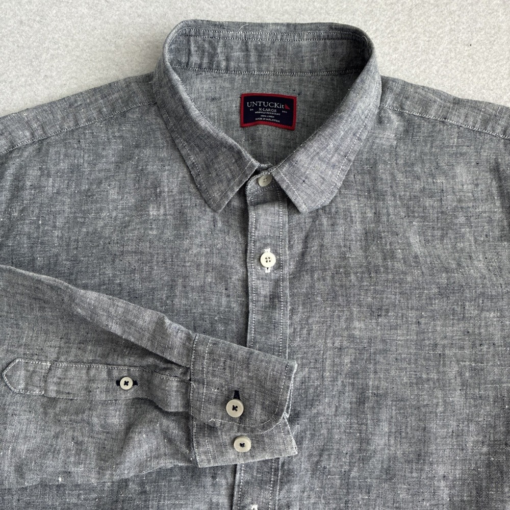 UNTUCKit Strauss WR 100% Linen Gray Long Sleeve Mens XL Coastal Beach Vacation
